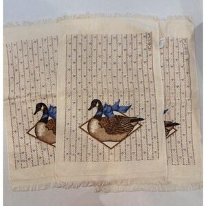3 Vtg Duck Hand Dish Towel  Fringe Kitchen Cabin Rustic 80s USA